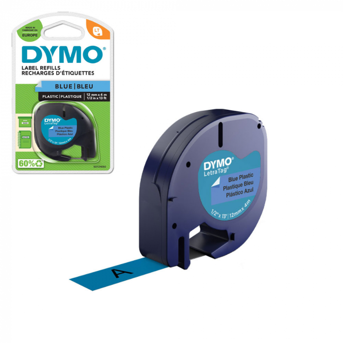 DYMO LetraTag plastic albastre, etichete originale, 12mm x 4m, 91205, S0721650-big