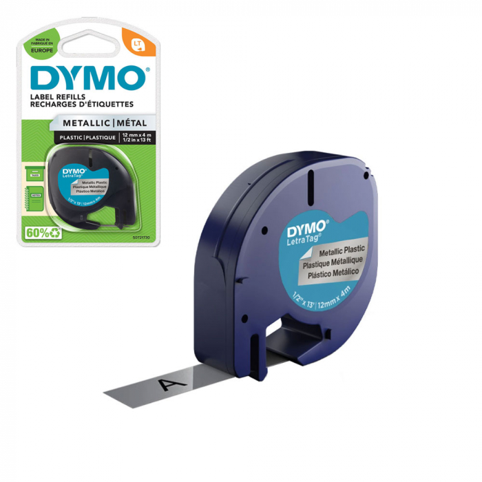 Set 5 x Original silver plastic labels 12mm x 4m DYMO LetraTag 91208 S0721730 [2]