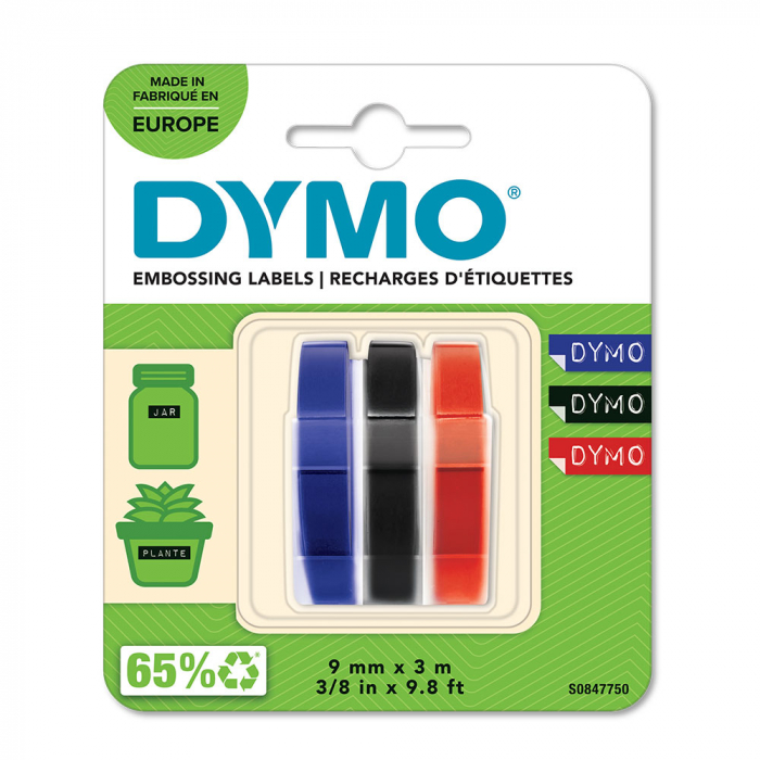 Set 3 x Etichete plastic embosabile DYMO Omega, 9mmx3m, asortat, 3buc/set, S0847750-big