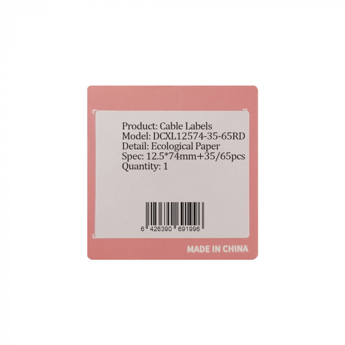 Etichete stegulet D30S 12.5 x 74mm + 35mm, etichete cabluri, rosii, hartie termica ecologica, 65 etichete/rola-big