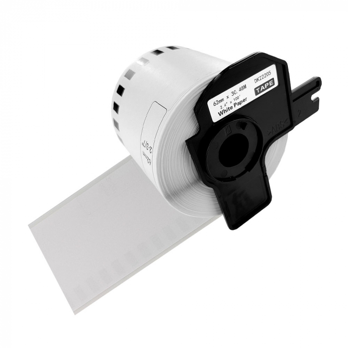 Compatible thermal labels, Brother DK-22205, white paper, continuous mode, 62mmx30.48m, plastic holder included DK22205-C-big