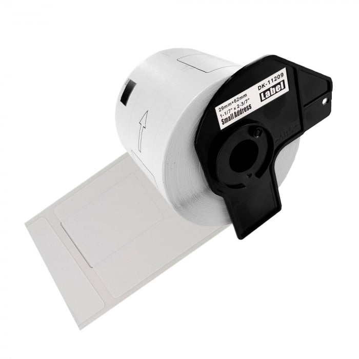 Thermal labels compatible stickers shipping, Brother DK-11209, white paper, permanent, 29mmx62mm, 800 labels/roll, plastic holder included DK11209-C-big