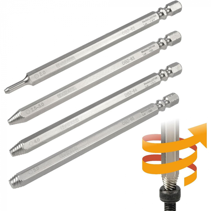 4 in 1 Screw Extractor Set 4 in 1 Used Head Screws ENGINEER DBZ-20, Made in Japan [8]
