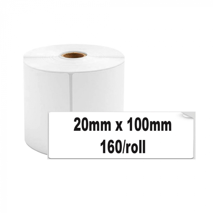 Etichete termice biblioraft 20 x 100 mm, plastic alb, permanente, 1 rola, 160 etichete/rola, pentru imprimanta M110 si M200-big