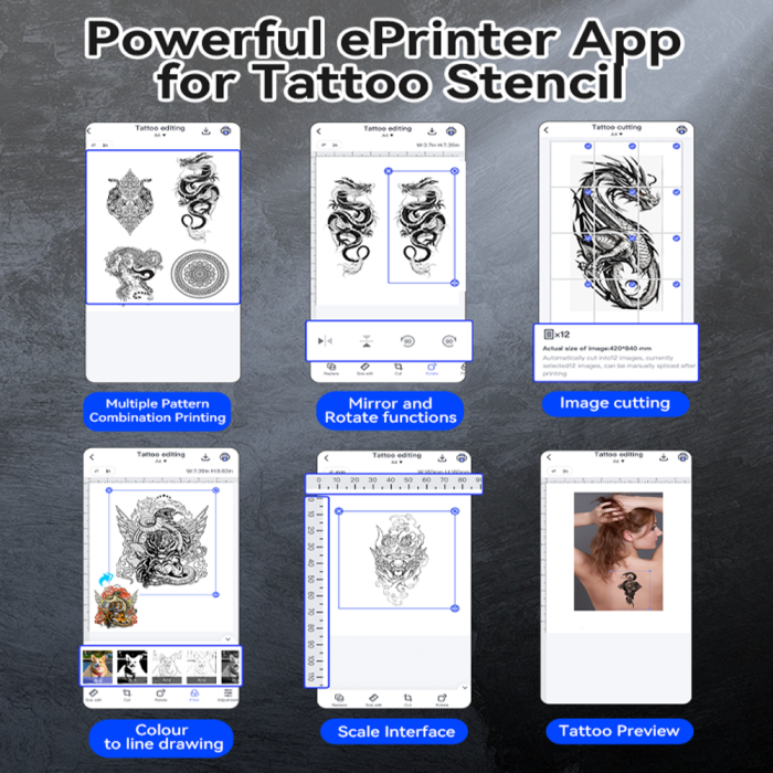 AIMO M08E-WS A4 portable thermal printer, direct thermal transfer, tattoo stencil printing, Bluetooth or Type C connection, 1200 mAh Li-Ion battery, compatible with IOS, Android, MAC or Windows [11]