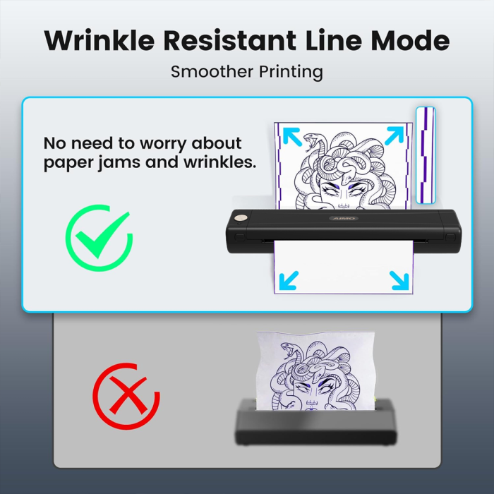 AIMO M08E-WS A4 portable thermal printer, direct thermal transfer, tattoo stencil printing, Bluetooth or Type C connection, 1200 mAh Li-Ion battery, compatible with IOS, Android, MAC or Windows [17]