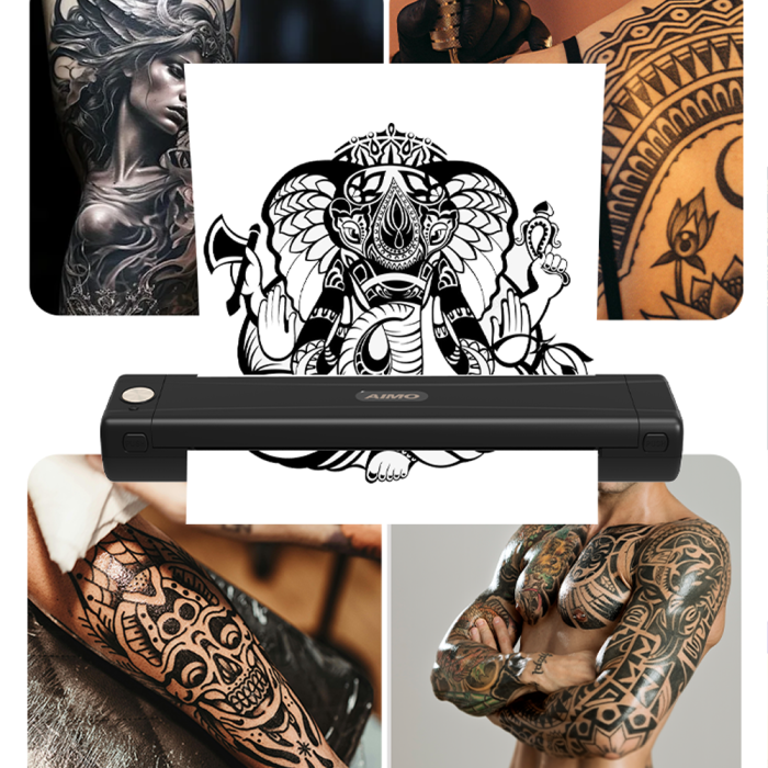AIMO M08E-WS A4 portable thermal printer, direct thermal transfer, tattoo stencil printing, Bluetooth or Type C connection, 1200 mAh Li-Ion battery, compatible with IOS, Android, MAC or Windows [3]