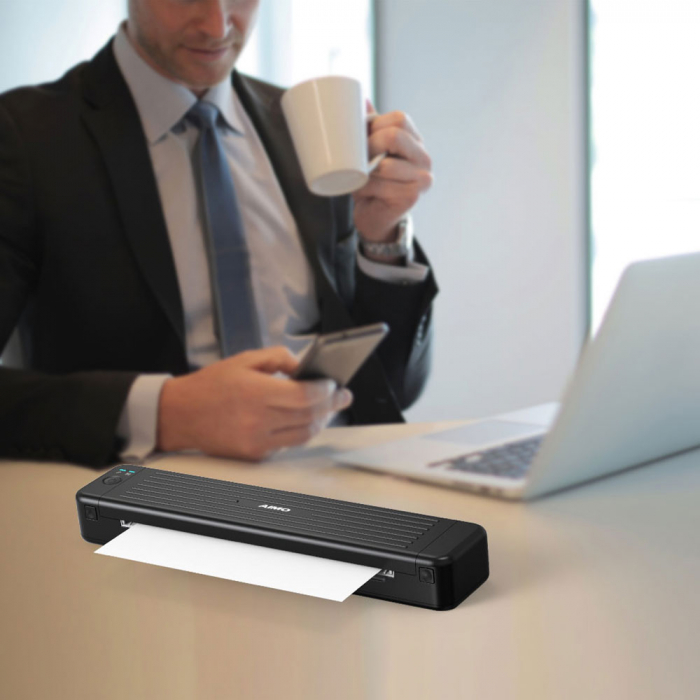 AIMO P832 full A4 portable thermal printer, 300 dpi, Bluetooth or Type C connection, Li-Ion 2000 mAh battery, compatible with IOS, Android, MAC or Windows [8]