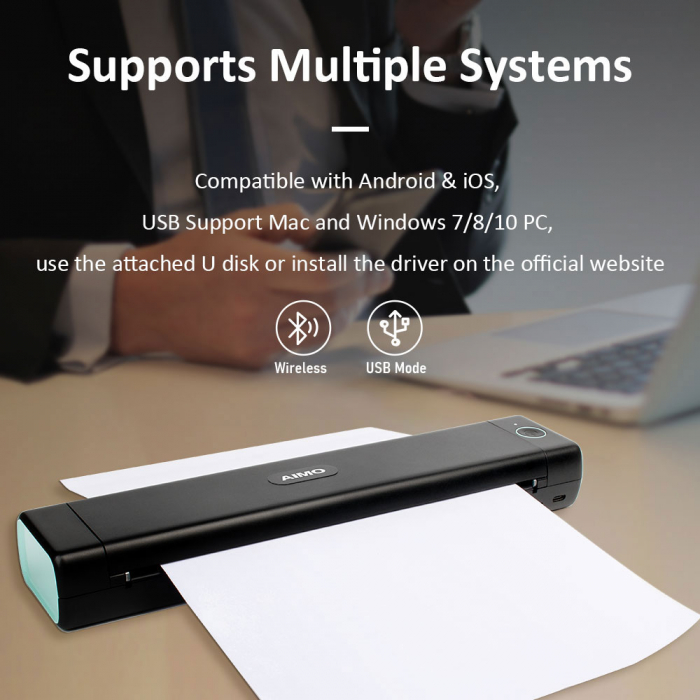 AIMO M08E-WS A4 portable thermal printer, direct thermal transfer, tattoo stencil printing, Bluetooth or Type C connection, 1200 mAh Li-Ion battery, compatible with IOS, Android, MAC or Windows [7]