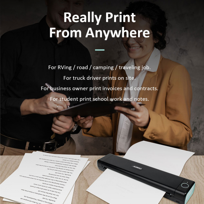 AIMO M08E-WS A4 portable thermal printer, direct thermal transfer, tattoo stencil printing, Bluetooth or Type C connection, 1200 mAh Li-Ion battery, compatible with IOS, Android, MAC or Windows [9]