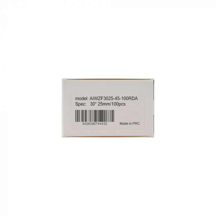 Etichete termice bijuterii 30 x 25mm + 45mm preimprimate margini rosii, suport plastic alb, pentru imprimanta M110/M200, 100 buc/rola-big