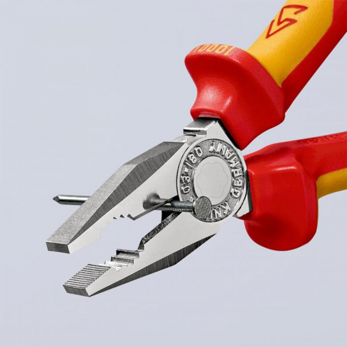 Patent combinat cu manere izolate VDE 1000 V, cromat, KNIPEX 03 06 180, 180 mm [8]