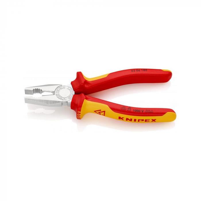 Patent combinat cu manere izolate VDE 1000 V, cromat, KNIPEX 03 06 180, 180 mm [11]
