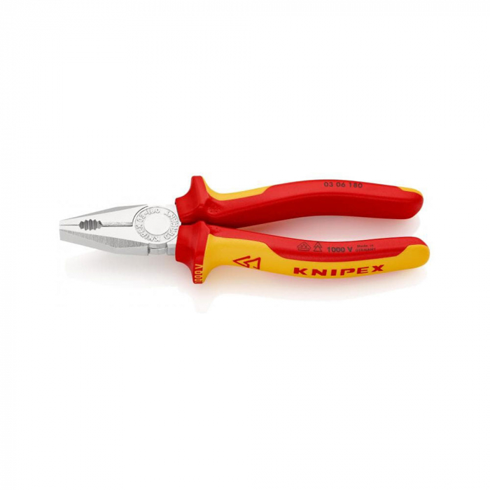 Patent combinat cu manere izolate VDE 1000 V, cromat, KNIPEX 03 06 180, 180 mm [12]