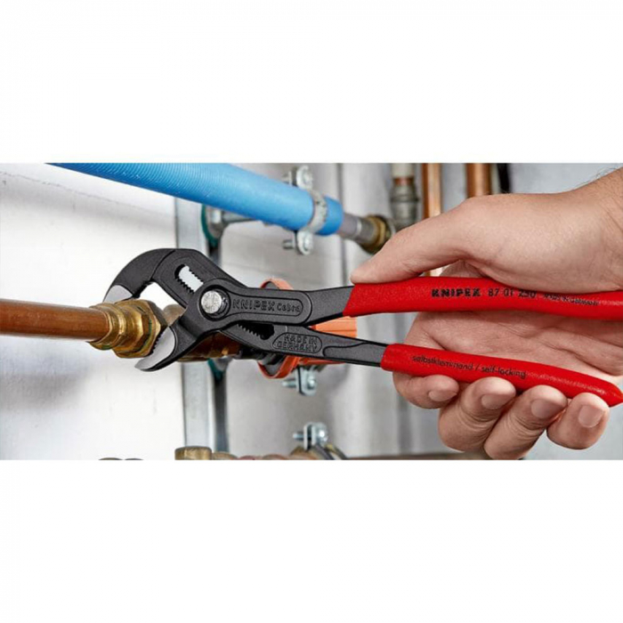 KNIPEX Cleste reglabil 250 mm pentru instalatori, cleste papagal, dispozitiv autoblocare, mansoane manere rosii, cleste aligator, 8701250-big
