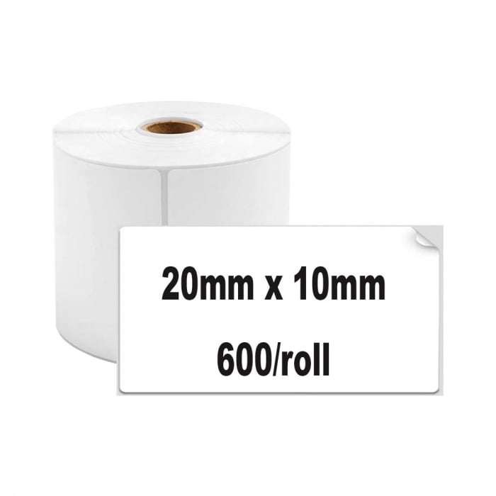 Etichete termice universale 20 x 10mm, plastic alb, permanente, 1 rola, 600 etichete/rola, pentru imprimanta M110 si M200-big