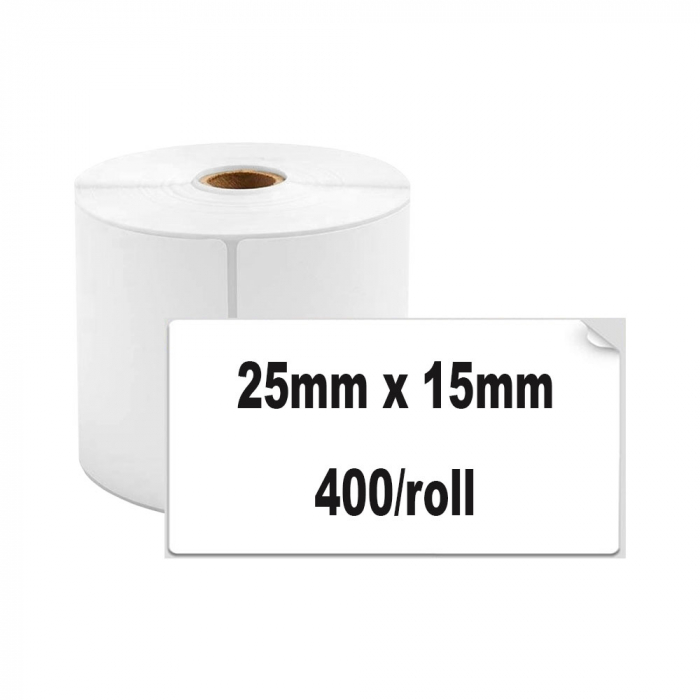 Etichete termice universale 25 x 15mm, plastic alb, permanente, 1 rola, 400 etichete/rola, pentru imprimanta M110 si M200-big