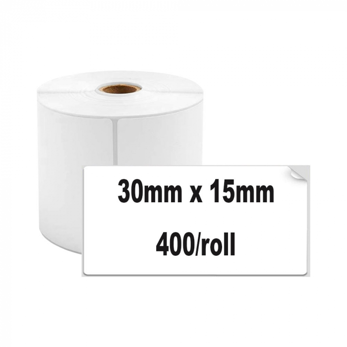 Etichete termice universale 30 x 15mm, plastic alb, permanente, 1 rola, 400 etichete/rola, pentru imprimanta M110 si M200-big