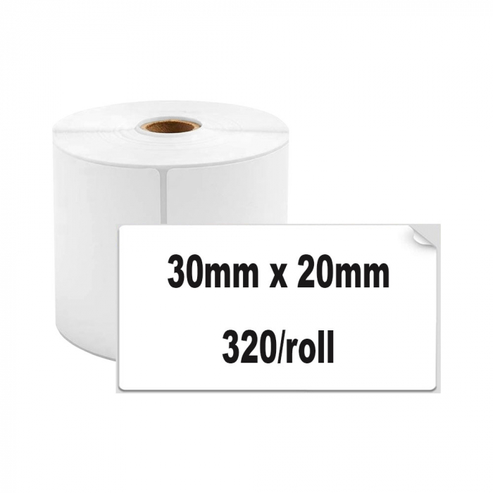 Etichete termice universale 30 x 20mm, plastic alb, permanente, 1 rola, 320 etichete/rola, pentru imprimanta M110 si M200-big