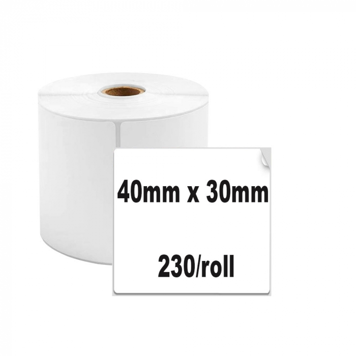 Multi-purpose thermal labels, 40 x 30mm, plastic white, permanent, 1 roll, 230 labels/roll, for M110 and M200 printers-big