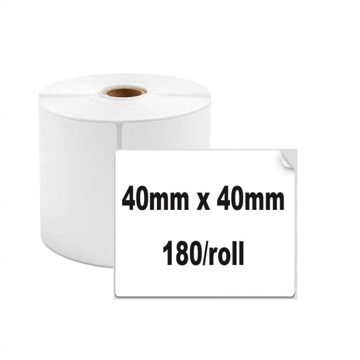 Etichete termice universale 40 x 40mm, plastic alb, permanente, 1 rola, 180 etichete/rola, pentru imprimanta M110 si M200-big