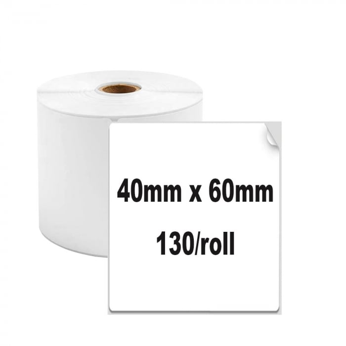 Etichete termice universale 40 x 60mm, plastic alb, permanente, 1 rola, 130 etichete/rola, pentru imprimanta M110 si M200-big