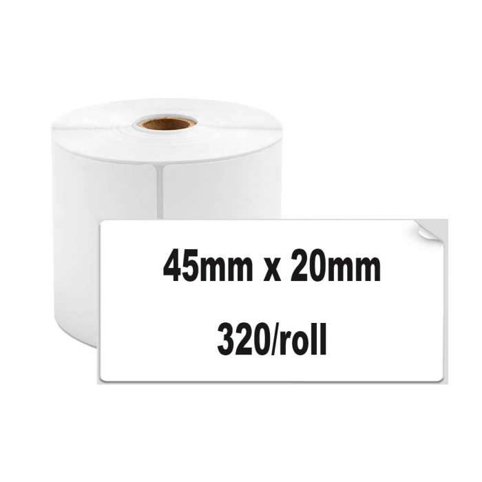 Etichete termice universale 45 x 20mm, plastic alb, permanente, 1 rola, 320 etichete/rola, pentru imprimanta M110 si M200-big