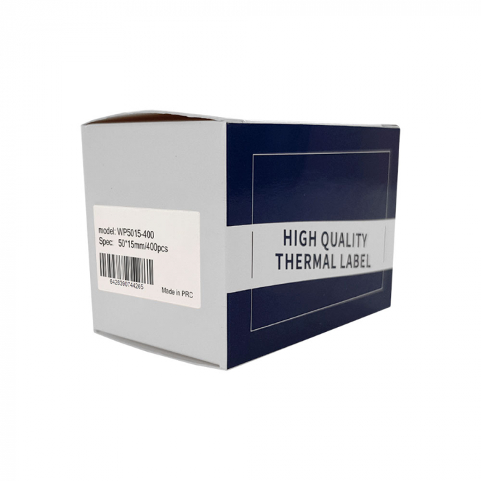 Etichete termice universale 50 x 15mm, plastic alb, permanente, 1 rola, 400 etichete/rola, pentru imprimanta M110 si M200-big