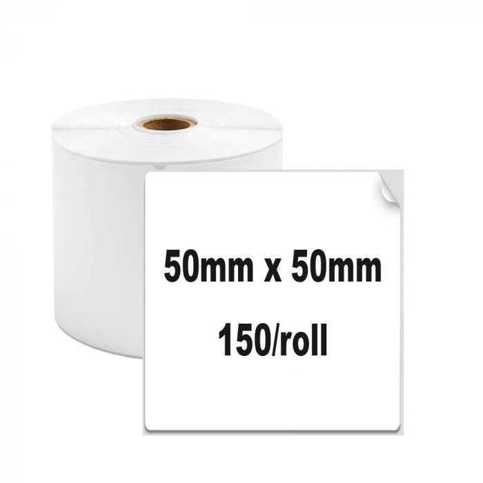 Etichete termice universale 50 x 50mm, plastic alb, permanente, 1 rola, 150 etichete/rola, pentru imprimanta M110 si M200-big