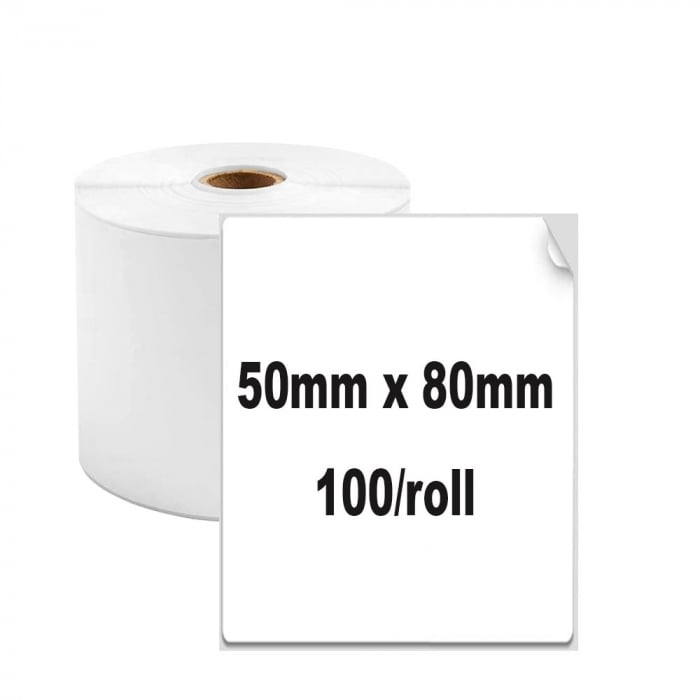 Etichete termice universale 50 x 80mm, plastic alb, permanente, 1 rola, 100 etichete/rola, pentru imprimanta M110 si M200-big