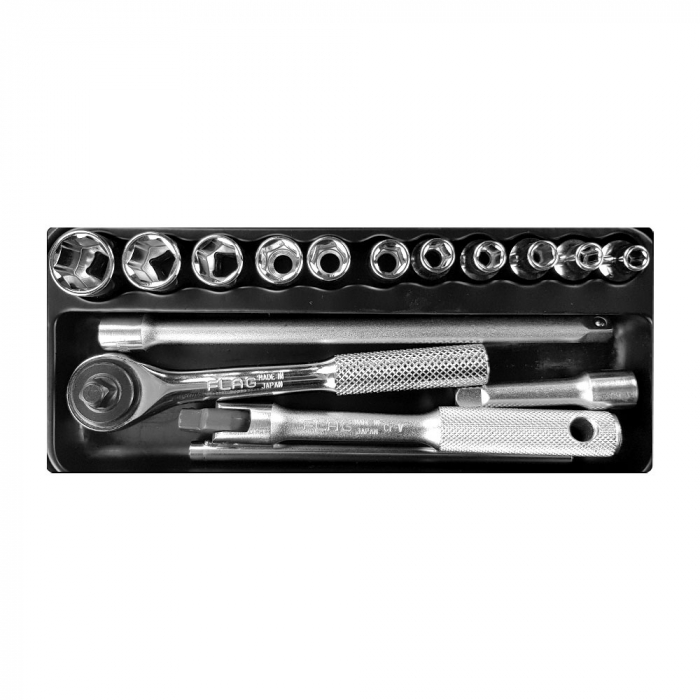 Trusa chei tubulare cu clicket Engineer TWS-02, metric, cutie metalica, chei tubulare 4–13, accesorii, 16 piese, fabricata in Japonia [2]