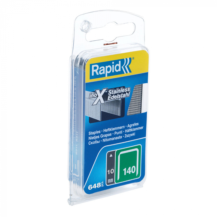 Rapid 140/10 staples, INOX flat wire, for packaging, 648 staples/blister 40109575-big