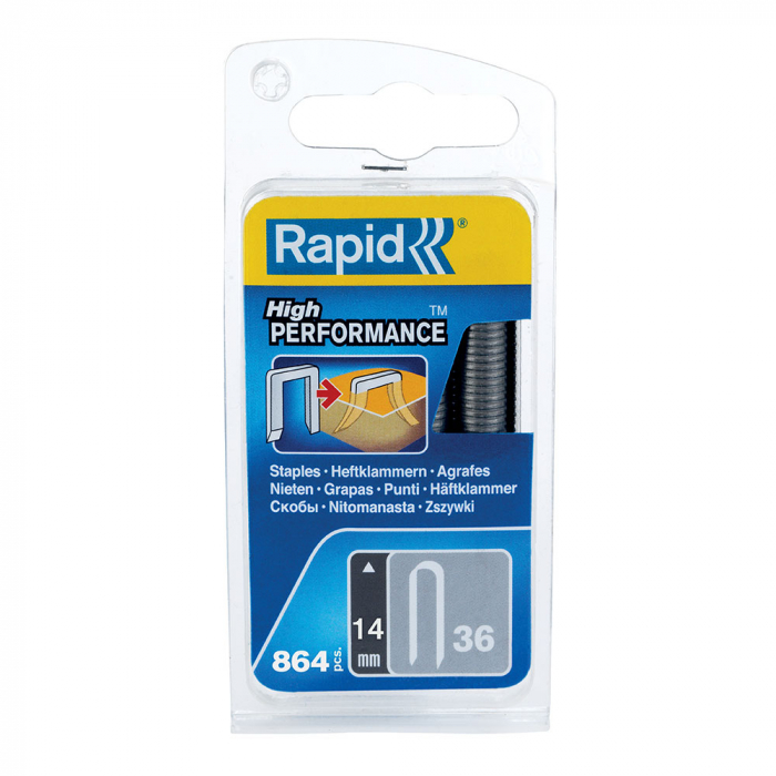 Capse Rapid 36/14 mm pentru cabluri, High Performance, galvanizate, semicirculare, divergente DP, 864 capse/blister 40109627-big