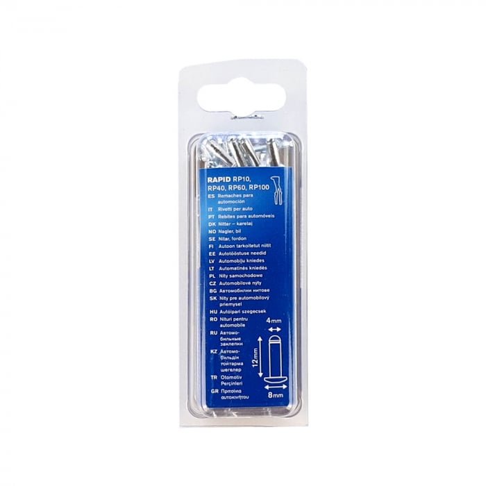 Rapid Automotive Rivet diameter 4.0mm x 12mm, aluminium, HSS metal drill bit included, 50 pcs/set 5000405 [12]