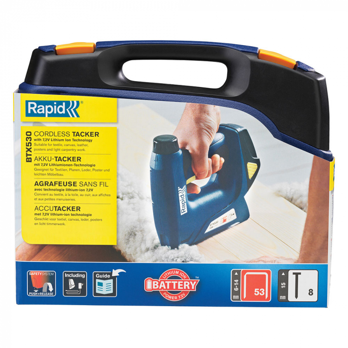 Capsator electric Rapid BTX530 cu acumulator Li-ion kit, pentru tapiterie, forta capsare reglabila, sistem siguranta anti-declansare accidentala, magazie duala, capse Rapid 53, cuie Rapid 8, 5000128 [18]