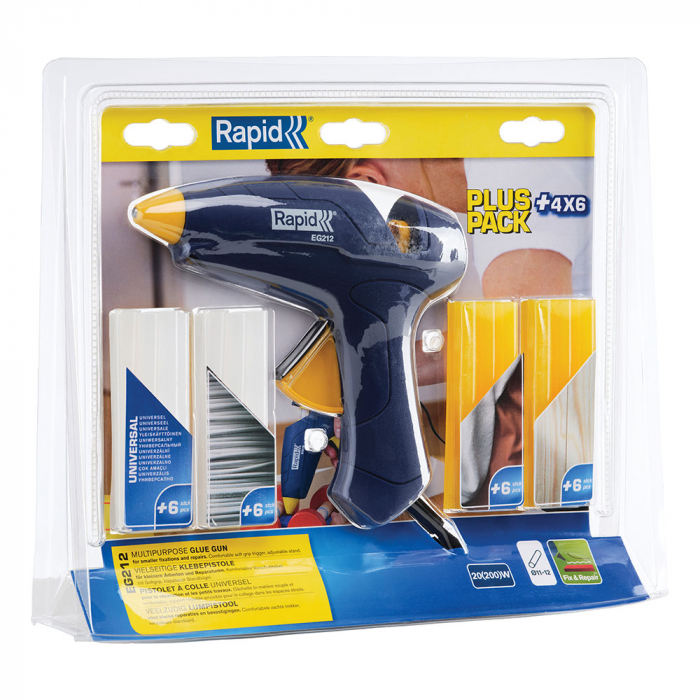 Rapid EG212 KIT Glue Gun, includes 4 types of high quality glue glue 12mm x 90mm, maxim 180⁰C, 200W, output 250 g/h, 5000530 [6]