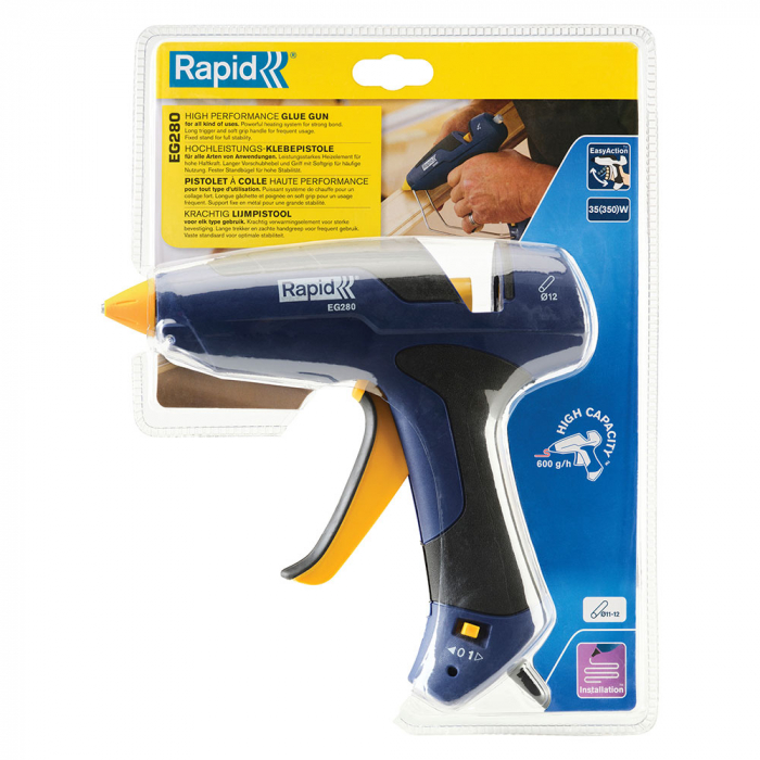 Rapid EG280 Glue Gun, Ø12mm glue stick, 350W, output 600 g/h, 4 fingers action trigger, heating protection grip, exchangeable nozzle 5000444-big