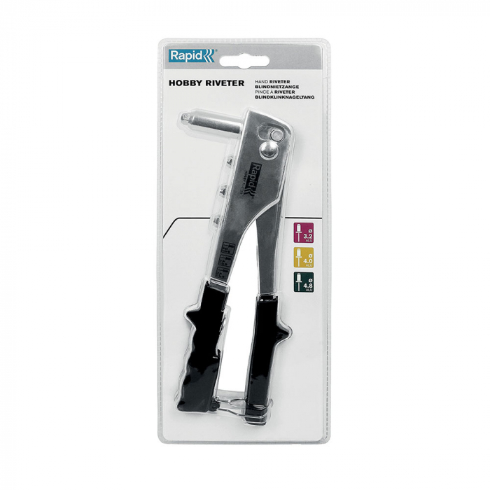 Cleste pop nituri Rapid Hobby 3.2/4.0/4.8mm, 4 capete nituire interschimbabile, grip moale, pentru lucrari ocazionale, 5001129 [2]