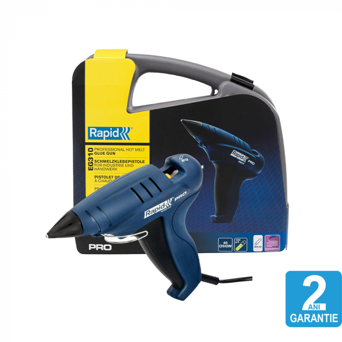 Rapid Hot Melt Glue Gun EG310 PRO Kit, for glue stick 12mm diameter, 250W, 200°C, 1000 g/h output, exchangeable nozzle, 4 finger trigger action, mobile stand, 2 year guarantee 40303006-big