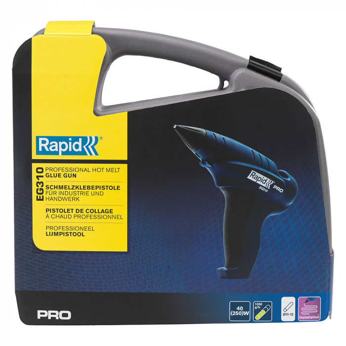 Rapid Hot Melt Glue Gun EG310 PRO Kit, for glue stick 12mm diameter, 250W, 200°C, 1000 g/h output, exchangeable nozzle, 4 finger trigger action, mobile stand, 2 year guarantee 40303006-big