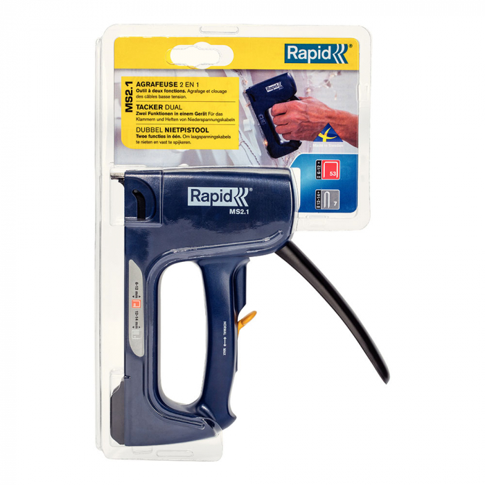 Rapid Multitacker MS2.1 Staple Gun, 2-steps force adjuster, extended nose, staples 53/6-12 mm, cable staples 7/12-14, made in Sweden 5000625 [9]