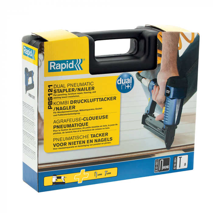 Rapid Pneumatic Dual Gun PBS121 kit, staples 606/12-30mm, nails 8/15-30mm, included 200 staples 606/25mm, 200 nails 8/25, hex wrench, 3 pneumatic fittings, 2 year quarantee, 5000053 [8]
