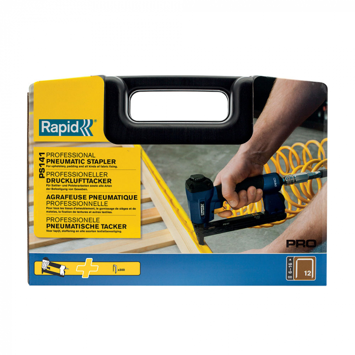 Rapid Pneumatic Staple Gun PS141, staples 12/6-16mm, adjustable firing rate, 300 pcs 12/10mm staples, hex wrench, 3 pneumatic fittings, 2 year quarantee, 5000095 [9]