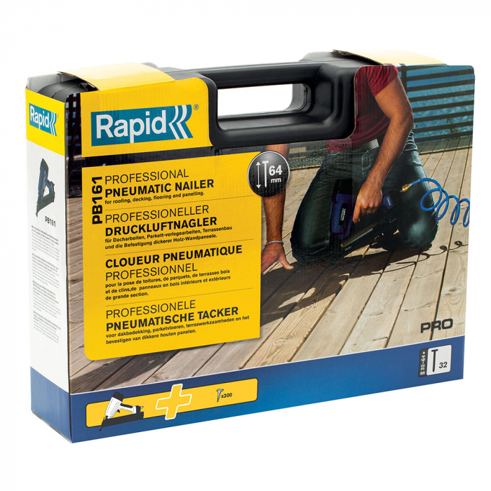 Rapid PRO PB161 Pneumatic nailer kit, nails 32/32-64mm, 34⁰ angled magazine, sequential actuation trigger, 360° adjustable air exhaust, hex wrench, 3 pneumatic fittings, 300 nails 32/50mm, 5000104 [9]