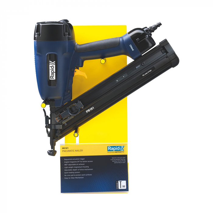 Rapid PRO PB161 Pneumatic nailer kit, nails 32/32-64mm, 34⁰ angled magazine, sequential actuation trigger, 360° adjustable air exhaust, hex wrench, 3 pneumatic fittings, 300 nails 32/50mm, 5000104 [8]