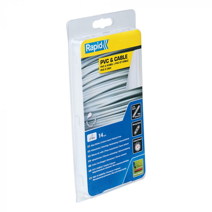 Baton silicon profesional Rapid PVC, Cabluri si Plastic, fixare si reparatii, transparent, Ø12mm x 190mm, baza EVA, 14 buc/blister 40107363 [14]
