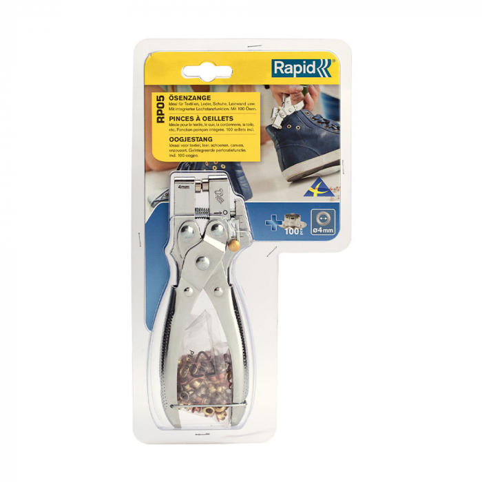 Cleste pentru ocheti Rapid RP05, pentru uz profesional sau DIY, include 100 ocheti diametru 4mm, 2 ani garantie 5000522-big