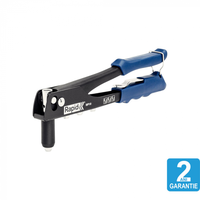 Cleste pop nituri Rapid RP10 + 100 nituri 3.2/4.0/4.8mm, 4 capete nituire interschimbabile, grip moale, pentru lucrari ocazionale, garantie 2 ani, 5000523 [10]