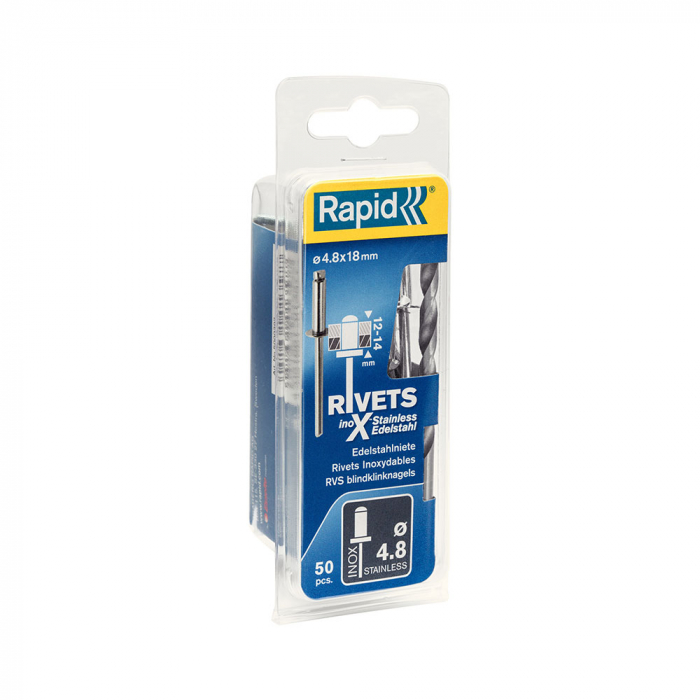 Nituri Rapid otel inoxidabil diametru 4.8mm x 18mm, burghiu metal HSS inclus, 50buc/set, 5000397 [12]