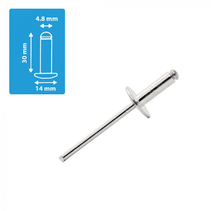 Nituri cu cap larg Rapid diametru 4.8mm x 30mm, aluminiu, burghiu metal HSS inclus, 25 buc/set 5000668-big
